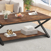 Table basse convertible industrielle moderne avec étagères de rangement, plateau en MDF, structure en acier, design multifonctionnel, montage facile, mobilier pour la maison