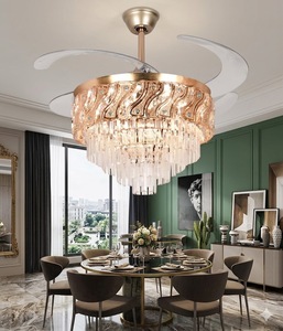 Luxury Designer Gold Crystal LED <b>Ceiling</b> Fan with Retractable Blades <b>Remote</b> <b>Control</b> Silent Chandelier <b>Light</b> Home - Product Image 4