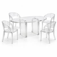 Klares Ovales UV-Beständiges Acryl-Esszimmer-Set 4 Acryl-Stühle mit Gebogener Rückenlehne Modernes Transparentes Esszimmer-Set mit Anpassbarer Größe