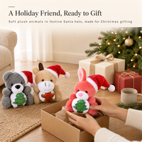 Peluche de Noël en forme d'animal avec chapeau de Père Noël et sapin de Noël, cadeau de fêtes