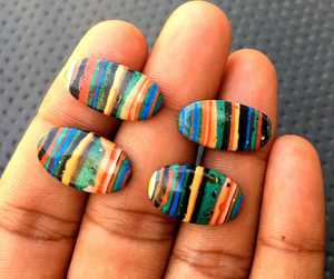 Cabujón de calsílice de arcoíris Natural superior glorioso, cuentas de piedra de forma ovalada de colores sueltos genuinos de alta calidad - Product Image 2