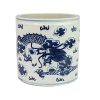 Vase de sol en céramique Art Déco bleu et blanc de Jingdezhen, grand cylindre, motif dragon, peint à la main, vague marine, pot à fleurs pour la décoration intérieure