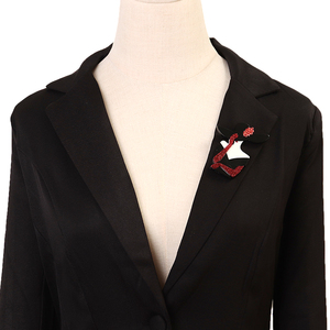 <span class=keywords><strong>Broche</strong></span> élégante pour robe de banquet, accessoires, <span class=keywords><strong>broche</strong></span> en acrylique rouge scintillante, grand chapeau noir, personnage, pour femmes - Product Image 6