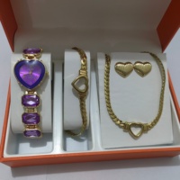 Montre à quartz pour femme avec un élégant design en forme de cœur, bracelet en strass, montre en acier inoxydable pour femmes et ensemble de bijoux