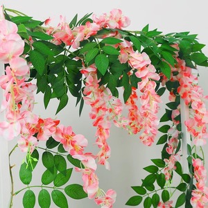 Guirnaldas de Flores Artificiales de Glicinia Colgantes de 100cm-200cm, Decoración para Bodas al Aire Libre, Planta de Seda con Follaje Verde - Product Image 3