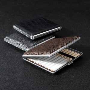 Étui à cigarettes portable Erliao <span class=keywords><strong>en</strong></span> <span class=keywords><strong>cuir</strong></span> et métal vintage, 100 mm, 20 pièces, étanche, avec logo personnalisé, boîte à tabac <span class=keywords><strong>en</strong></span> métal - Product Image 2