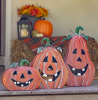 Nouveau design – Lot de 3 grimpes métalliques effrayantes et maudites, tiges épineuses, décoration de citrouille d'Halloween en métal pour sentier hanté