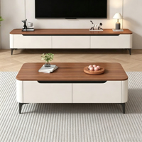 Ensemble console TV et table basse pour salon moderne, design aux coins arrondis avec un grand espace de rangement pour un usage domestique