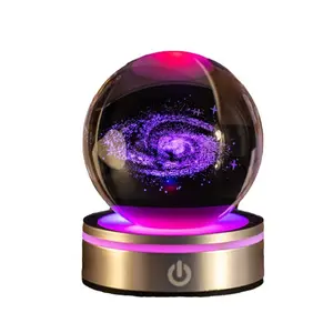 Honneur de cristal vente chaude solaire galactique et lunaire ornements créatif 3d Laser sculpté boule de cristal veilleuse cadeau