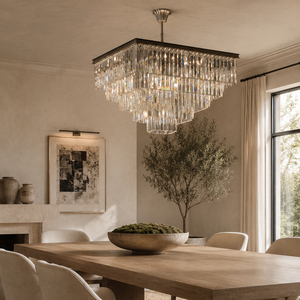 Contemporary Multi Layer Square Crystal Chandelier Clear Crystal Prism Hanging Lamp For High <b>Ceiling</b> Space - Product Image 5