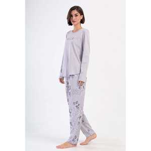 Conjunto de Pijama XXL para Mujer, Cuello Redondo, Manga Larga, Ovalado, Transpirable, de Spandex, con Logotipo Personalizado y Cintura Elástica para el Hogar o para Dormir - Product Image 3