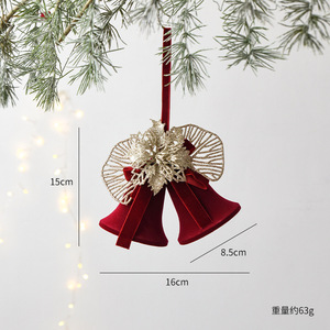 Wholesale Flocked <b>Christmas</b> <b>Decoration</b> Set Wine Red Velvet Hanging Bells for Commercial Xmas Tree Display Party <b>Supplies</b> - Product Image 6