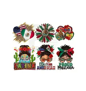 American Mexican Flag Theme Heat Transfer Printed Girl Design Applique for T-shirts Sweaters Bags