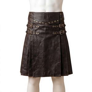 Men's Brown Leather <b>Gladiator</b> Kilt Renaissance Sexy <b>Costume</b> with Belt-Eco-Friendly - Product Image 1