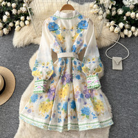 Robe chemise décontractée pour femme WIWT à imprimé floral, manches longues, ceinturée, coupe trapèze, élégante pour les vacances et les soirées