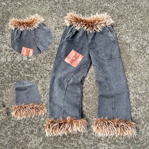 Vêtements de sport personnalisés en gros : Ensemble jogging et sweat à capuche pour hommes, en fausse fourrure, coupe ample, épais, délavé à l'acide - Product Image 1