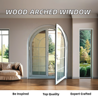 Fenêtre à battant arquée en aluminium moderne Grain de bois à moitié persienne pliante Isolation thermique insonorisée pour hôtels/villas