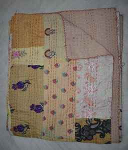 Cubrecama de Algodón Khambadiya Bordado con Parches Vintage, Colorido, Estilo Sari, Bohemio, para Hotel, Suave - Product Image 1