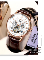Montre automatique mécanique Poedagar 1409 pour homme, de luxe, étanche, avec affichage de la date et du jour, en cuir, design ajouré, pour homme d'affaires