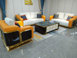 Moderne Arabische 6 Zitplaatsen Lounge Sofa Set Italiaanse Houten Bank Lederen Woonkamer Luxe Verdieping 6 Zits Sofa Set - Product Image 6