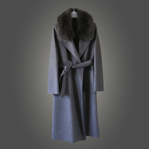 Abrigo de lana de Cachemira de doble cara para mujer al por mayor, gabardina <span class=keywords><strong>larga</strong></span> con cuello de piel de zorro Real, prendas de vestir exteriores de moda de invierno - Product Image 3