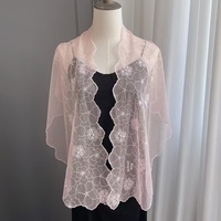 Châle Hijab en dentelle brodée florale avec perles et bord festonné, multi-usage pour mariage, fête, protection solaire