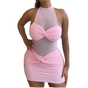 Nouvelle Collection Robes Courtes Décontractées Africaines pour Femmes, Couleur Unie, Sans Manches, Col Halter, Moulantes, Sexy, en Maille, Tendance - Product Image 1