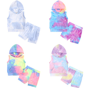 Kids Wear <b>Tie</b> Dye Summer 2 Piece Short Set Toddler Hoodie Set Girl Boy Unisex Kids Boutique Clothing Sets Child Clothes RS01037 - Product Image 1