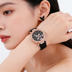 Ensemble de montres décontractées et tendance pour femmes, cinq pièces, bracelet en cuir, bijoux en alliage, plusieurs styles disponibles – Meilleures ventes - Product Image 3