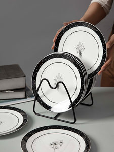 Assiette ronde en porcelaine fine style Hepburn, motif végétal noir et blanc, haut de gamme, pour <span class=keywords><strong>table</strong></span> à manger domestique, assiette à collation - Product Image 5