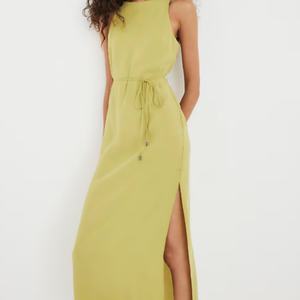 เดรสยาวสีเขียวผูกเอว ทรงลำลองสไตล์โบฮีเมียน ลายทอ เอวยางยืด ระบายอากาศได้ดี เป็นมิตรกับสิ่งแวดล้อม เหมาะสำหรับฤดูใบไม้ร่วง - Product Image 2