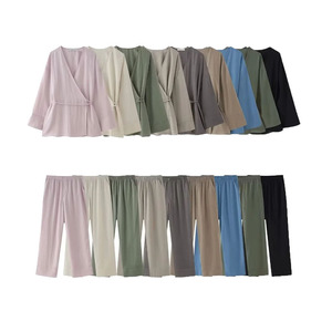 Abito a maniche lunghe <span class=keywords><strong>con</strong></span> scollo a V all'ingrosso kimono doppio petto personalizzato logo pantaloni elastici fabbrica direttamente - Product Image 6