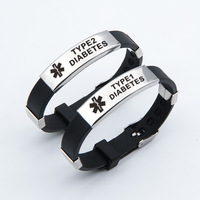 Pulsera de Silicona de Acero Titanio con Grabado de Identificación Personalizado, Alerta Médica, Diabetes Tipo 1 y 2, Brazalete, Correa de Reloj