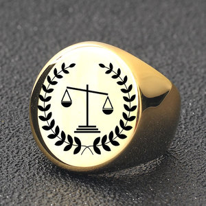 Anillo de acero inoxidable de 22 mm, redondo, grabado con láser, diseño de constelación geométrica con hojas y báscula de equilibrio, regalo de joyería para hombre - Product Image 4