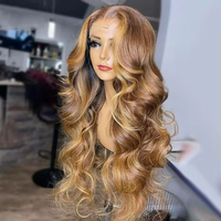 Perruque Lace Front HD avec Balayage et Mèches Blondes, Racine Ombrée, Cheveux Humains Vierges Remy, Ondulation Body Wave, pour Cheveux de Bébé