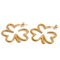 Boucles d'oreilles créoles JINYOU 5661 tendance en acier inoxydable plaqué or 18 carats PVD, motif trèfle ajouré, pour usage quotidien