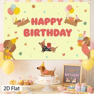 Toile de fond murale en polyester pour fête d'<span class=keywords><strong>anniversaire</strong></span> 2026 sur le thème des Chiens Saucisses, décoration murale pour fête d'<span class=keywords><strong>anniversaire</strong></span> - Product Image 1