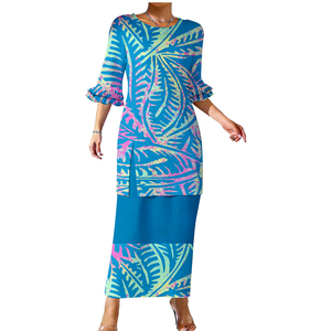 Nuovo Design Personalizzato: Abito a Due Pezzi con Spacco per Donna, Top e Gonna, Stile Samoano Puletasi, Abito Polinesiano con Maniche a Doppio Strato - Product Image 3