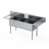 Évier en acier inoxydable 304, finition polie, durable, résistant à la corrosion, 3 compartiments, robuste, à poser au sol, pour cuisine commerciale