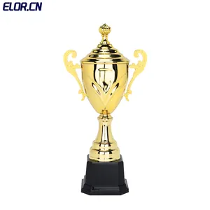 Elor Golden Champions League Metal Trophy Award Factory Troféus De Futebol Personalizados E Medalhas Com Design De Base De Madeira De Plástico