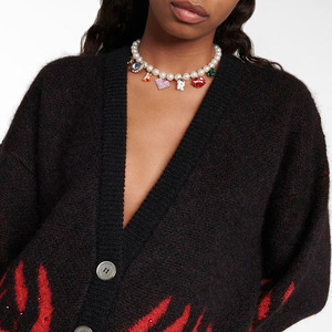 Top en tricot personnalisé <span class=keywords><strong>Cardigan</strong></span> jacquard en mélange de <span class=keywords><strong>mohair</strong></span> en <span class=keywords><strong>noir</strong></span> Pull épais d'hiver surdimensionné pour femme - Product Image 3