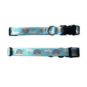 Kerah anak anjing nilon kustom dapat diatur terlaris cetakan bunga dan pelangi dengan dekorasi renda dan gesper bentuk tulang - Product Image 2