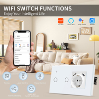 Interruptor de Pared Inteligente WiFi UBARO Tuya con Enchufe Schuko Europeo, USB Tipo C, Monitor de Energía, Panel Táctil de Vidrio Templado, Compatible con Control por Voz