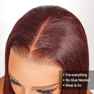 Proveedor al por mayor 99J <span class=keywords><strong>largo</strong></span> 13x4 encaje frontal Peluca de cabello humano negro mujeres Borgoña rojo sedoso recto peluca con malla frontal - Product Image 6