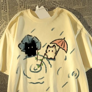 T-<span class=keywords><strong>shirt</strong></span> à manches courtes col rond pour <span class=keywords><strong>femme</strong></span>, imprimé <span class=keywords><strong>chat</strong></span> japonais mignon, en coton 200g, coupe classique confortable, idéal pour le printemps - Product Image 1