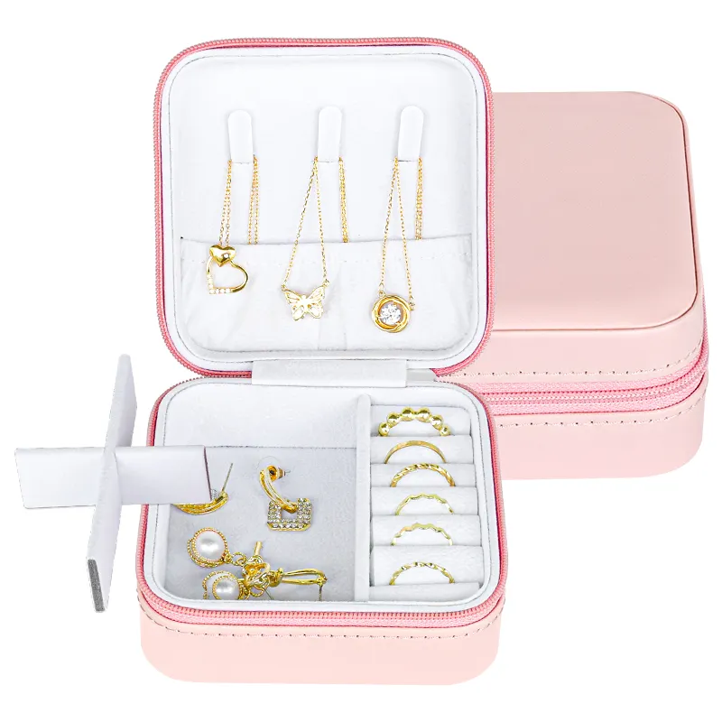 Free Shipping Pink Mini Jewellery Storage Case Small PU Leather Travel Jewelry Box Organizer