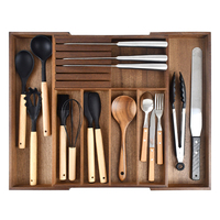 Organisateur de tiroir extensible en bois d'acacia pour couteaux, plateau de rangement pour ustensiles de 33 à 55 cm avec fentes pour couteaux, insert de tiroir, vente en gros
