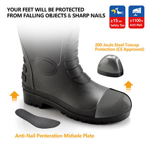 حذاء مطر مطاطي برقبة من البولي فنيل كلوريد غطاء معدني للقدم مقاوم للماء لون رمادي حذاء مطر eva للعمل - Product Image 2