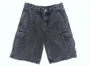 Nouveau Short <span class=keywords><strong>Cargo</strong></span> en Jean Noir Respirant Délavé Style Vintage pour Hommes et Garçons, Taille Mi-Haute Élastique, Multi-Poches, OEM ODM - Product Image 5