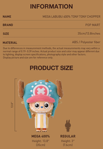 Tienda Oficial Popmart, Figura de 35 cm de MONSTERS MEGA LABUBU 400% Tony Tony Chopper de One Piece, Caja Ciega POPMART - Product Image 6